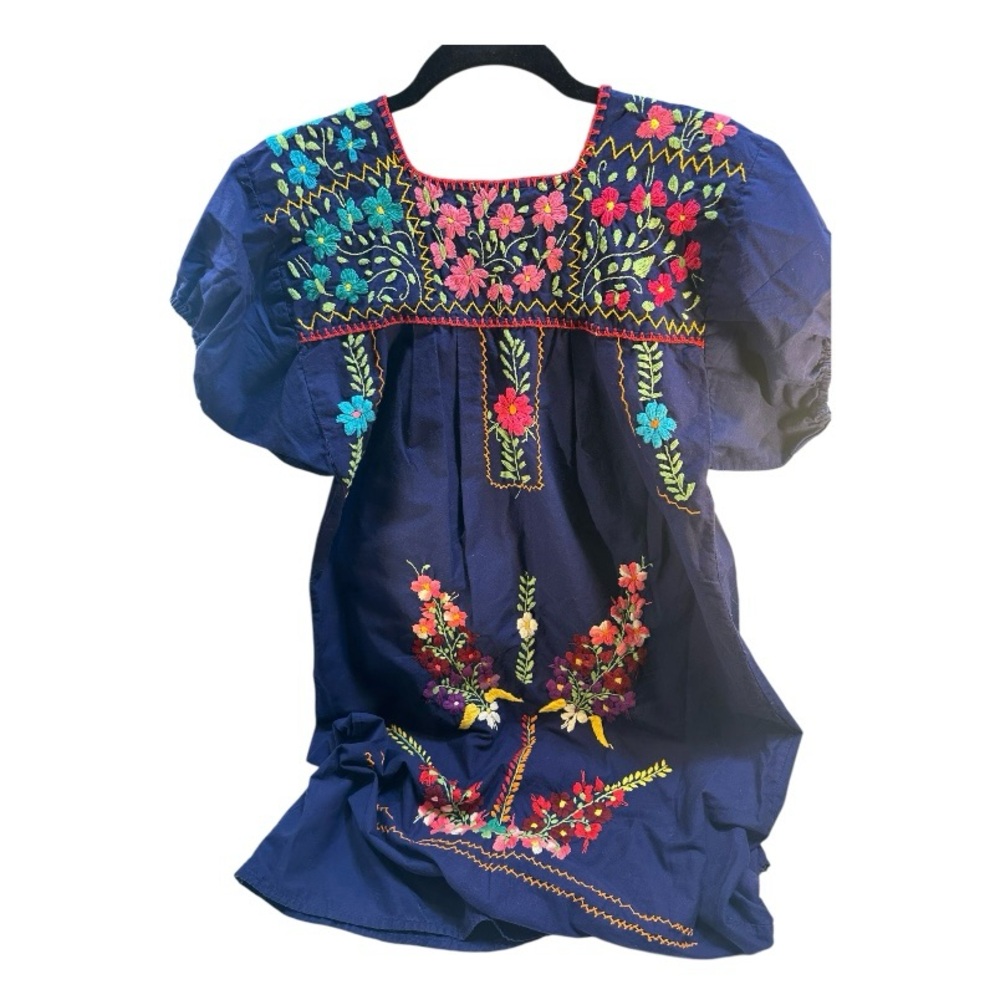 Hand-Embroidered Navy Floral Midi Dress